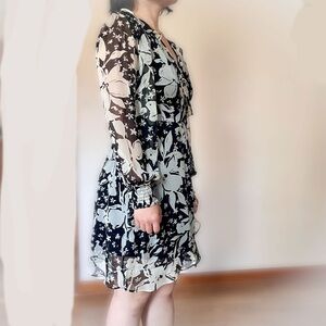 New Look Black and White Petite floral wrap dress, long sleeve